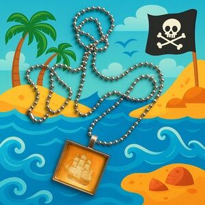 Ethereal Yellow and Orange Necklace with Pirate Ship